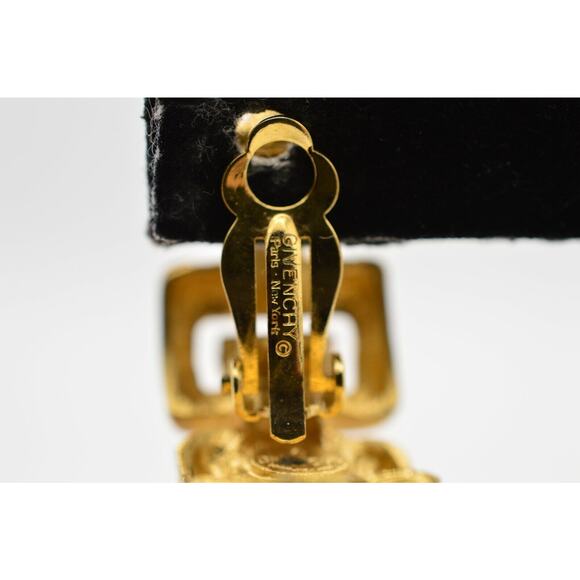 Givenchy Vintage Logo Clip On Earrings GG Brushed Gold Hoop 80s Signed AS IS 9D - Picture 9 of 10